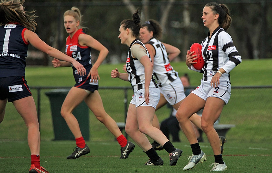 VFLWDeesMolloyHORIZ.png Chloe Molloy was best on ground in the win over the Casey Demons (Picture: Shane Barrie) - Collingwood Magpies